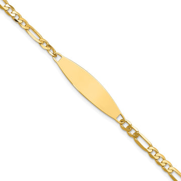 14k Polished Solid Chain/Solid Plate 3.0mm Figaro Link 29x7.5mm Plate 7 inch ID Bracelet