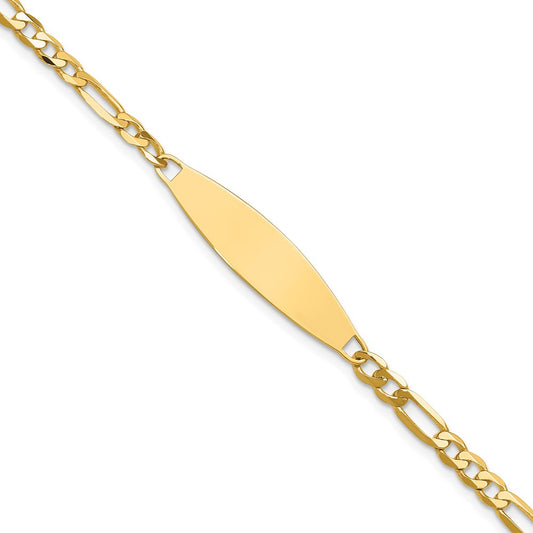 14k Polished Solid Chain/Solid Plate 3.0mm Figaro Link 29x7.5mm Plate 7 inch ID Bracelet