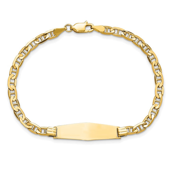 14k Polished Solid Chain/Solid Plate Anchor Link Soft Diamond Shape 24.5x7.5mm Plate 7 inch ID Bracelet