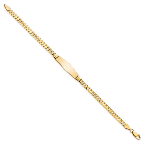 14k Polished Solid Chain/Solid Plate Curb Link Soft Diamond Shape 24.5x7.5mm Plate 8 inch ID Bracelet