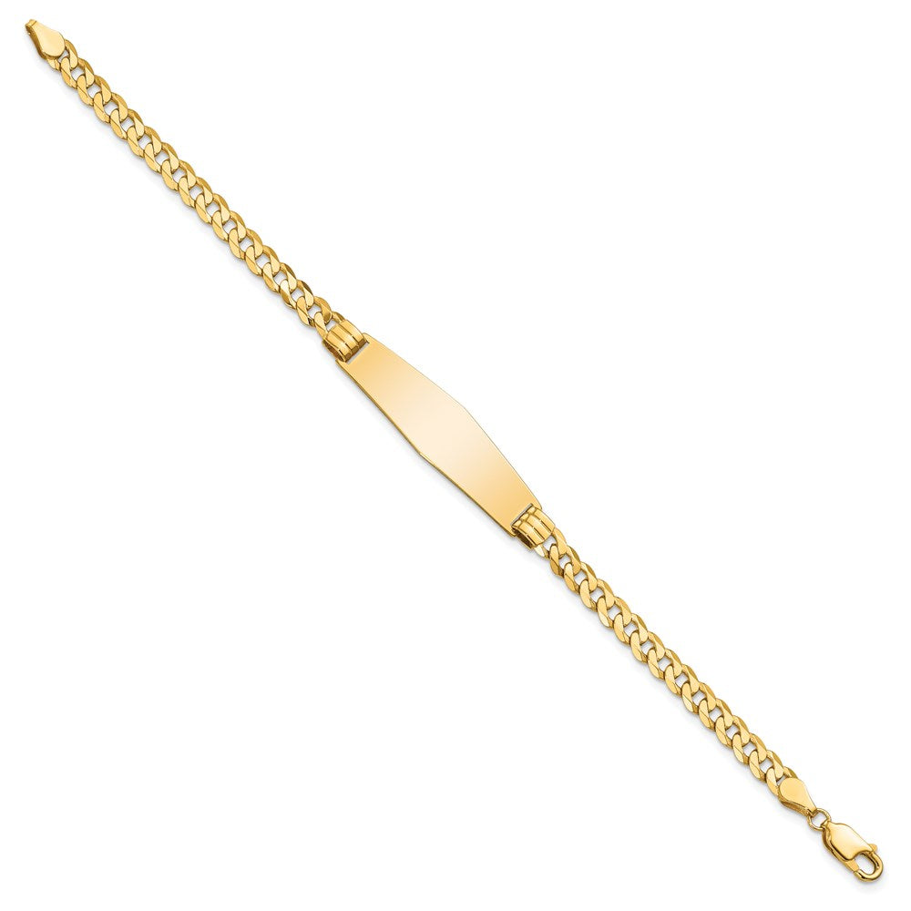 14k Polished Solid Chain/Solid Plate Curb Link Soft Diamond Shape 33x10mm Plate 8 inch ID Bracelet