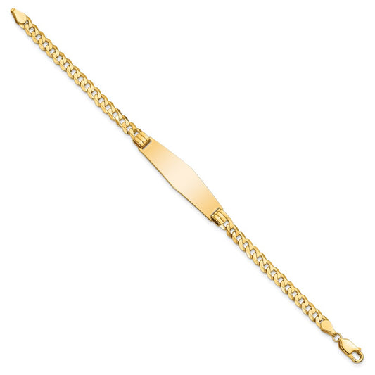 14k Polished Solid Chain/Solid Plate Curb Link Soft Diamond Shape 33x10mm Plate 8 inch ID Bracelet