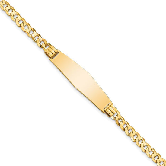 14k Polished Solid Chain/Solid Plate Curb Link Soft Diamond Shape 33x10mm Plate 8 inch ID Bracelet