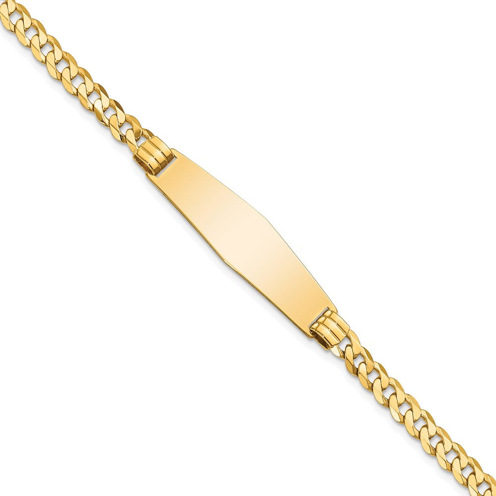14k Polished Solid Chain/Solid Plate Curb Link Soft Diamond Shape 33x10mm Plate 8 inch ID Bracelet