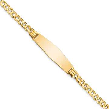 14k Polished Solid Chain/Solid Plate Curb Link Soft Diamond Shape 33x10mm Plate 8 inch ID Bracelet