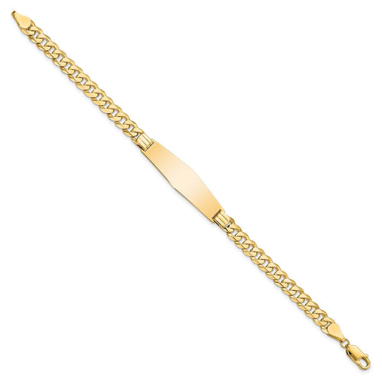14k Polished Solid Chain/Solid Plate Curb Link Soft Diamond Shape 33x10mm Plate 7 inch ID Bracelet