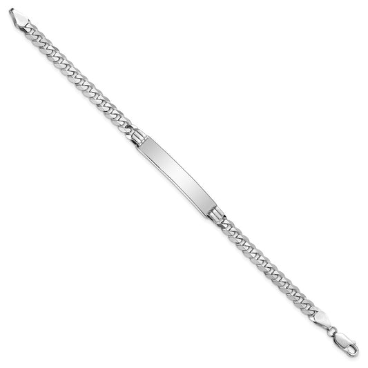 14k White Gold Polished Solid Chain/Solid Plate Flat Curb Link 34x7mm Plate 8 inch ID Bracelet