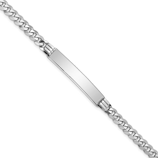 14k White Gold Polished Solid Chain/Solid Plate Flat Curb Link 34x7mm Plate 8 inch ID Bracelet