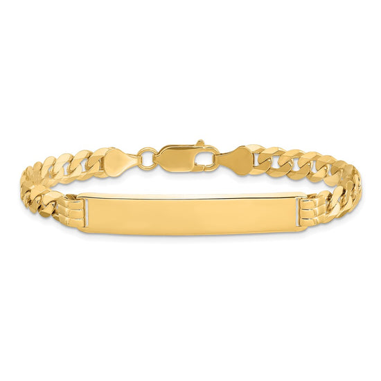 14k Polished Solid Chain/Solid Plate Curb Link 38x7.5mm Plate 7 inch ID Bracelet