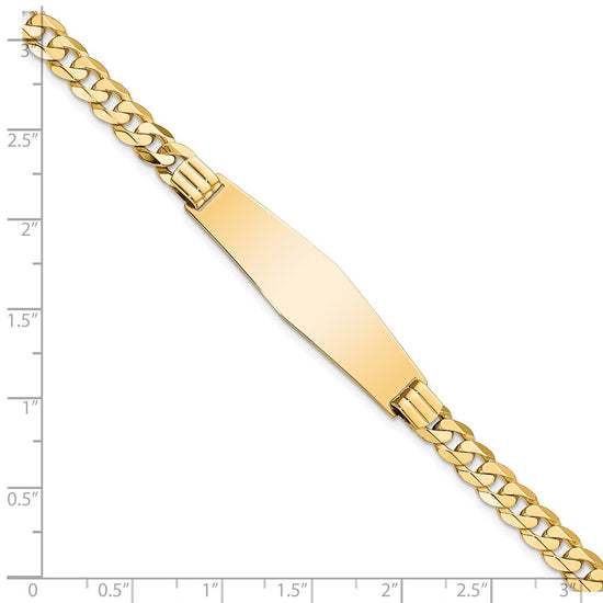 14k Polished Solid Chain/Solid Plate Curb Link Soft Diamond Shape 37.5x10mm Plate 7 inch ID Bracelet
