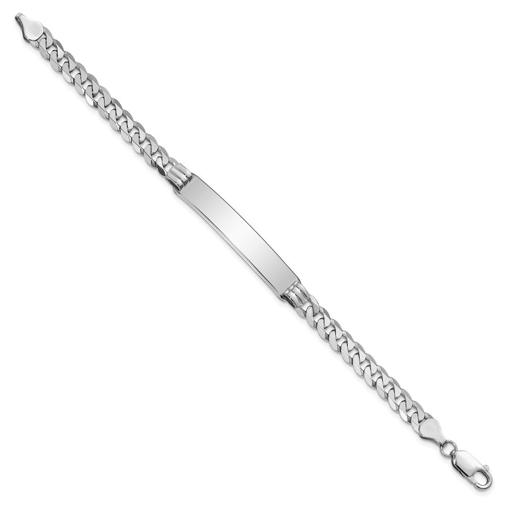 14k White Gold Polished Solid Chain/Solid Plate Flat Curb Link 38.5x7.5mm Plate 7 inch ID Bracelet
