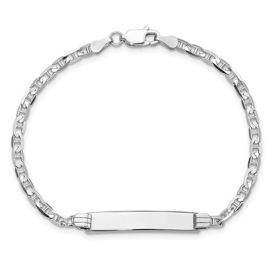 14k White Gold Polished Solid Chain/Solid Plate Anchor Link 25.5x4.5mm Plate 8 inch ID Bracelet