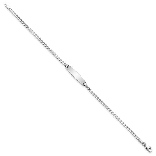 14k White Gold Polished Solid Chain/Solid Plate Flat Curb Link Soft Diamond Shape 19.5x5.5mm Plate 7 inch ID Bracelet