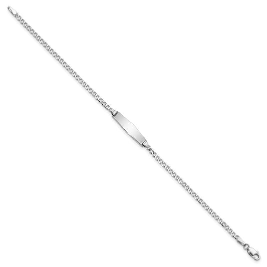 14k White Gold Polished Solid Chain/Solid Plate Flat Curb Link Soft Diamond Shape 19.5x5.5mm Plate 7 inch ID Bracelet