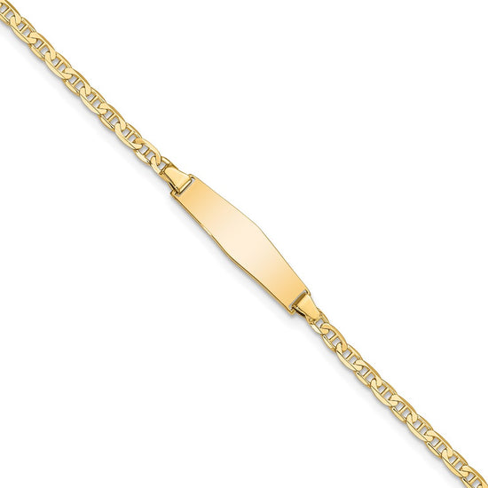 14k Polished Solid Chain/Solid Plate Flat Anchor Link Soft Diamond Shape 19.5x5.2mm Plate 7 inch ID Bracelet