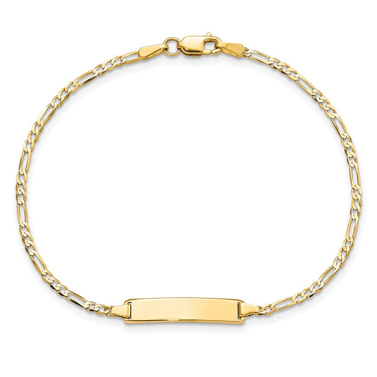 14k Polished Solid Chain/Solid Plate Flat Figaro Link 19.5x4.5mm Plate 8 inch ID Bracelet