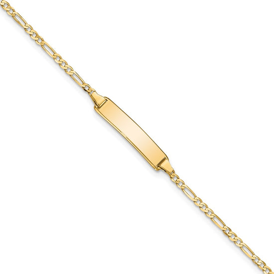 14k Polished Solid Chain/Solid Plate Flat Figaro Link 19.5x4.5mm Plate 7 inch ID Bracelet