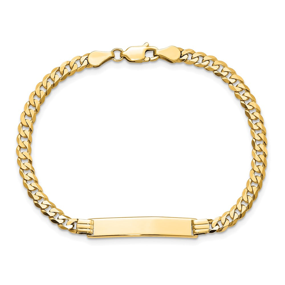 14k Polished Solid Chain/Solid Plate Flat Curb Link 26.5x5.5mm Plate 8 inch ID Bracelet