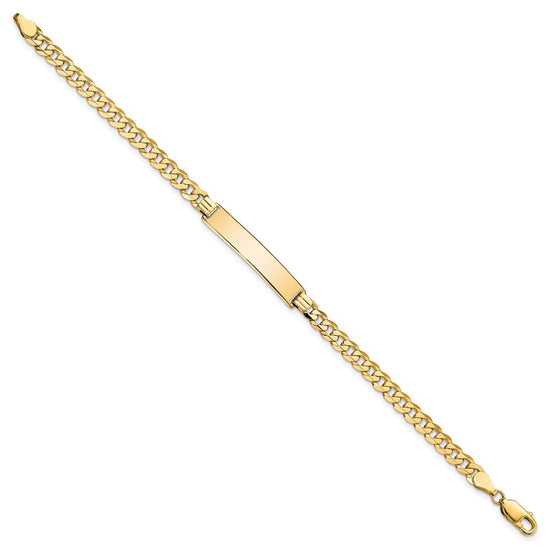 14k Polished Solid Chain/Solid Plate Flat Curb Link 32.5x6.5mm Plate 8 inch ID Bracelet