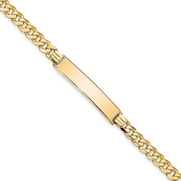 14k Polished Solid Chain/Solid Plate Flat Curb Link 32.5x6.5mm Plate 8 inch ID Bracelet