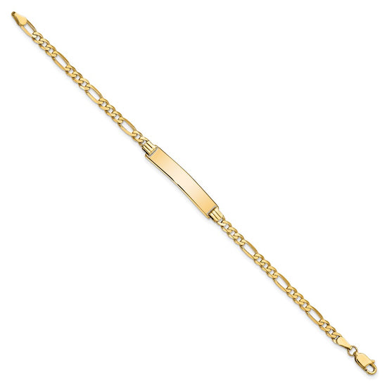 14k Polished Solid Chain/Solid Plate Flat Figaro Link 32.5x6.2mm Plate 7 inch ID Bracelet
