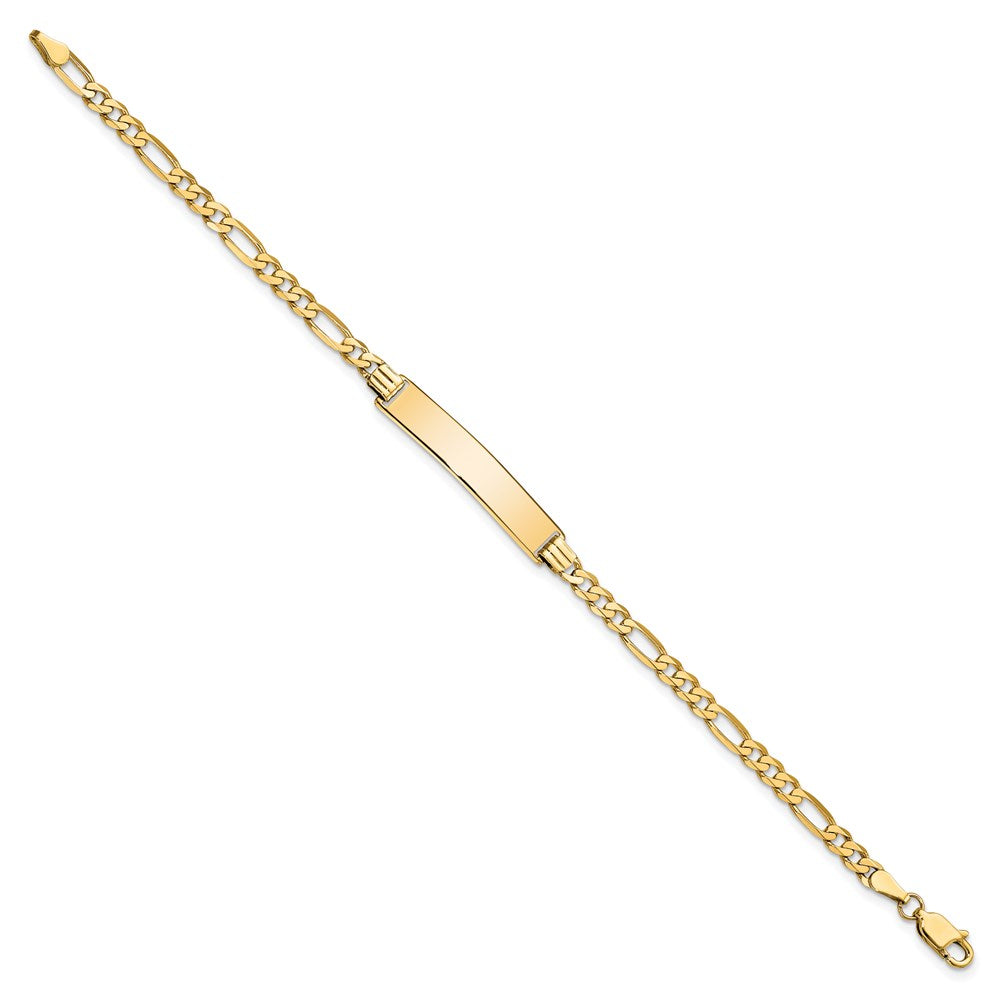 14k Polished Solid Chain/Solid Plate Flat Figaro Link 32.5x6.2mm Plate 7 inch ID Bracelet