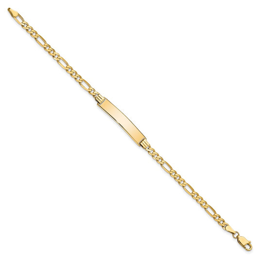 14k Polished Solid Chain/Solid Plate Flat Figaro Link 32.5x6.2mm Plate 7 inch ID Bracelet