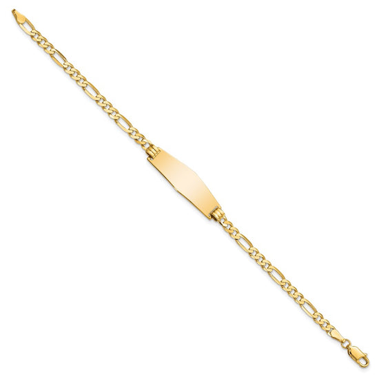 14k Polished Solid Chain/Solid Plate Flat Figaro Link Soft Diamond Shape 28x9.5mm Plate 8 inch ID Bracelet