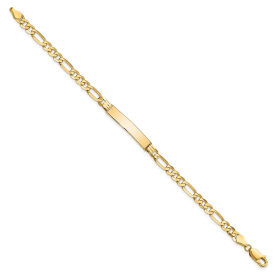 14k Polished Solid Chain/Solid Plate Flat Figaro Link 27.5x5.5mm Plate 8 inch ID Bracelet