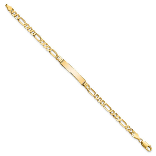 14k Polished Solid Chain/Solid Plate Flat Figaro Link 27.5x5.5mm Plate 8 inch ID Bracelet