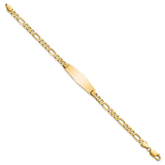 14k Polished Solid Chain/Solid Plate Flat Figaro Link Soft Diamond Shape 28x9.5mm Plate 8 inch ID Bracelet