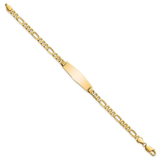 14k Polished Solid Chain/Solid Plate Flat Figaro Link Soft Diamond Shape 28x9.5mm Plate 8 inch ID Bracelet