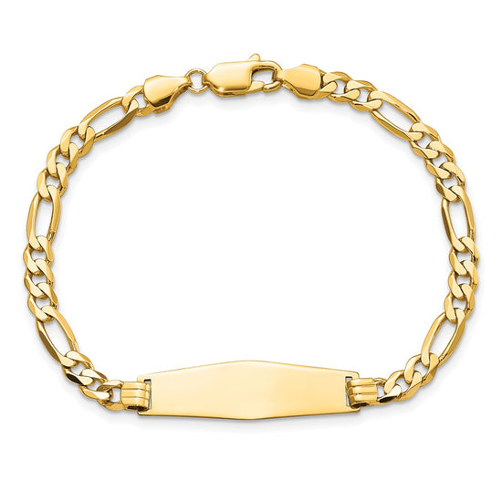 14k Polished Solid Chain/Solid Plate Flat Figaro Link Soft Diamond Shape 28x9.5mm Plate 8 inch ID Bracelet