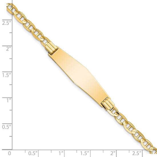 14k Polished Solid Chain/Solid Plate Anchor Link Soft Diamond Shape 33x9.8mm Plate 8 inch ID Bracelet