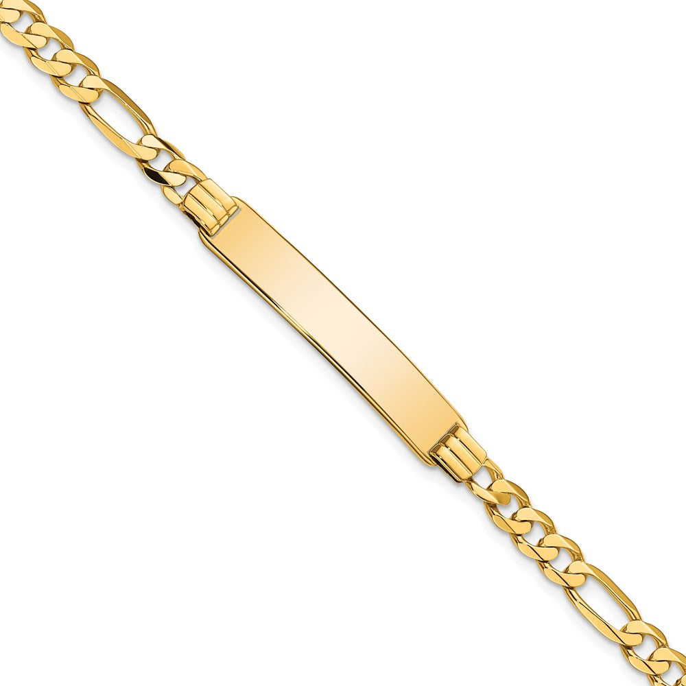 14k Polished Solid Chain/Solid Plate Flat Figaro Link 33.5x7mm Plate 8 inch ID Bracelet