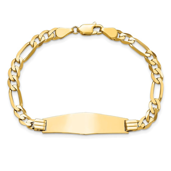 14k Polished Solid Chain/Solid Plate Flat Figaro Link Soft Diamond Shape 33x9mm Plate 8 inch ID Bracelet