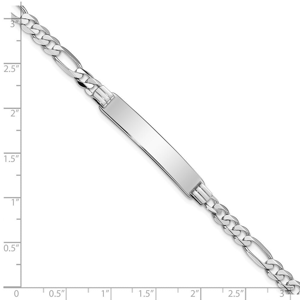 14k White Gold Polished Solid Chain/Solid Plate Figaro Link 33.5x7mm Plate 7 inch ID Bracelet