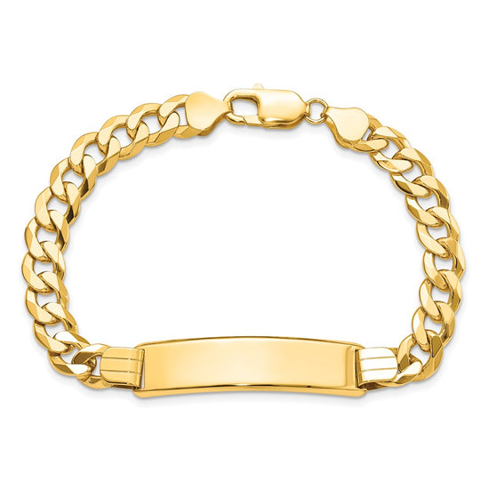 14k Polished Solid Chain/Solid Plate Flat Curb Link 37x9mm Plate 8 inch ID Bracelet