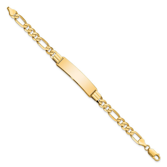 14k Polished Solid Chain/Solid Plate Flat Figaro Link 36.5x9mm Plate 8 inch ID Bracelet