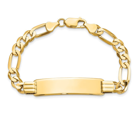 14k Polished Solid Chain/Solid Plate Flat Figaro Link 36.5x9mm Plate 8 inch ID Bracelet