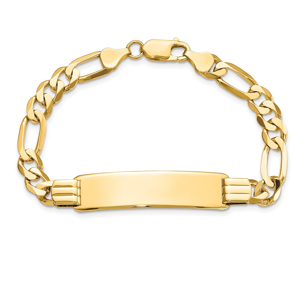 14k Polished Solid Chain/Solid Plate Flat Figaro Link 36.5x9mm Plate 8 inch ID Bracelet