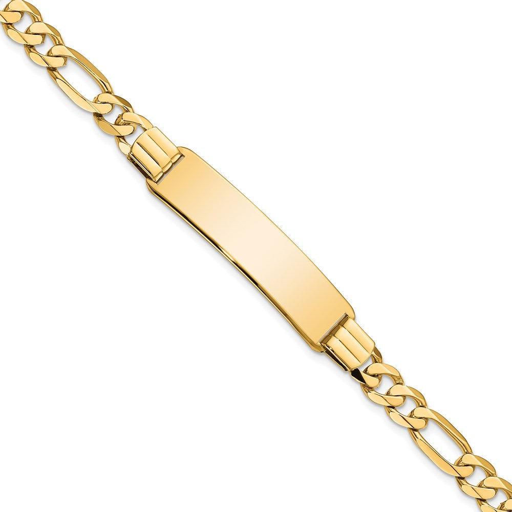 14k Polished Solid Chain/Solid Plate Flat Figaro Link 36.5x9mm Plate 8 inch ID Bracelet