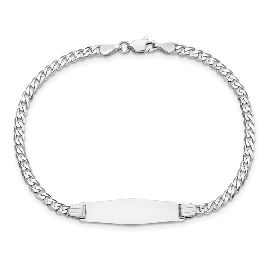 14k White Gold Polished Solid Chain/Solid Plate Flat Curb Link Soft Diamond Shape 24.5x7.5mm Plate 8 inch ID Bracelet