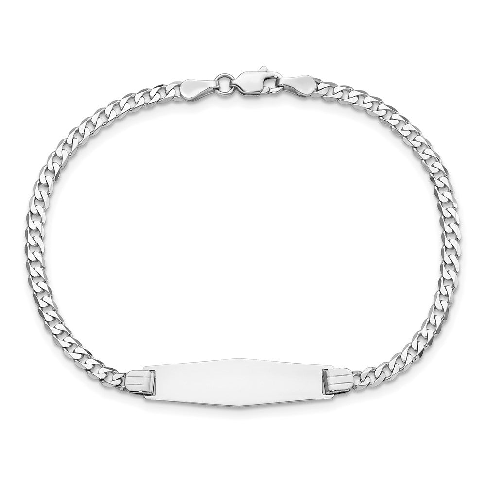 14k White Gold Polished Solid Chain/Solid Plate Flat Curb Link Soft Diamond Shape 24.5x7.5mm Plate 8 inch ID Bracelet