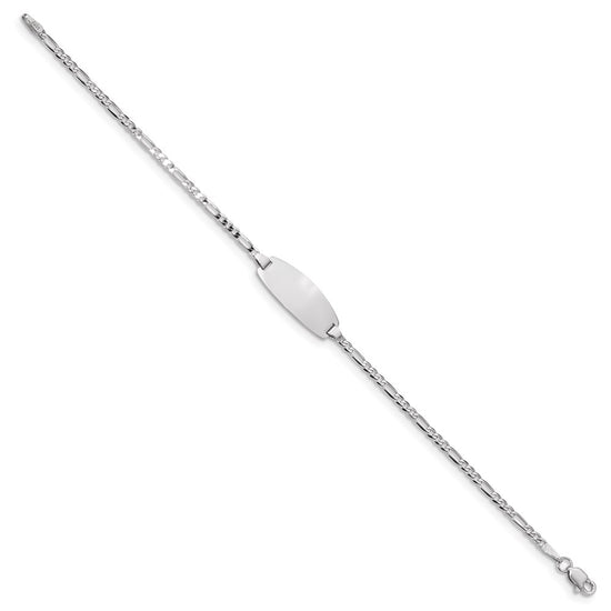 14k White Gold Polished Solid Chain/Solid Plate Figaro Link Oval 18x7.5mm Plate 7 inch ID Bracelet