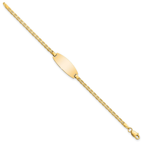 14k Polished Solid Chain/Solid Plate Anchor Link Oval 18.5x8mm Plate 5.5 inch Baby/Child ID Bracelet