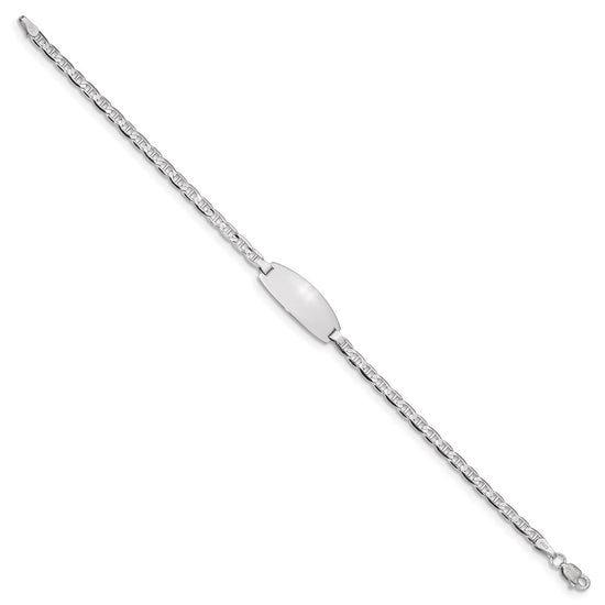 14k White Gold Polished Solid Chain/Solid Plate Anchor Link Oval 18.5x8mm Plate 6 inch Baby/Child ID Bracelet