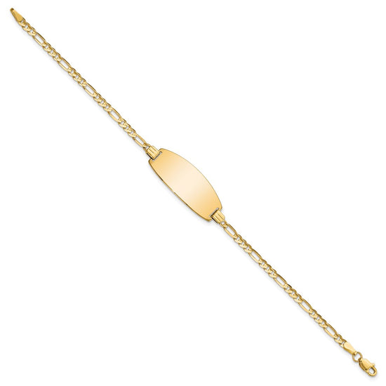 14k Polished Solid Chain/Solid Plate Figaro Link Oval 24x10.5mm Plate 7 inch ID Bracelet