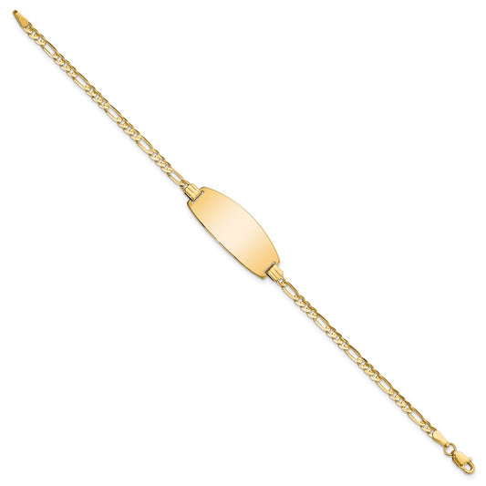 14k Polished Solid Chain/Solid Plate Figaro Link Oval 24x10.5mm Plate 7 inch ID Bracelet