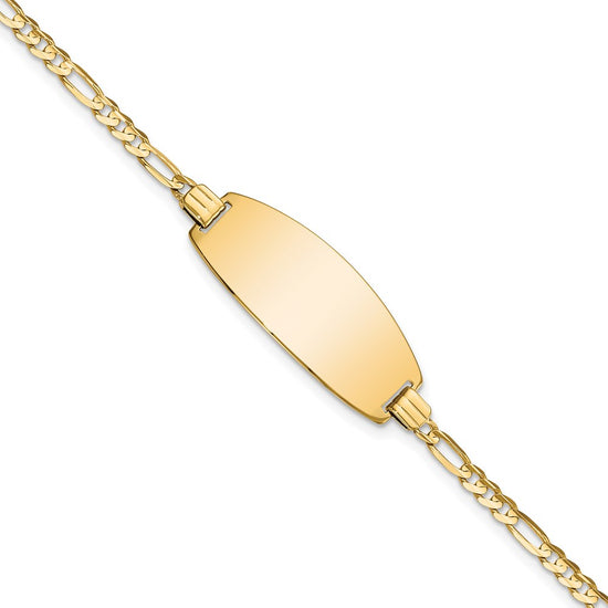 14k Polished Solid Chain/Solid Plate Figaro Link Oval 24x10.5mm Plate 7 inch ID Bracelet